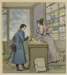 Napoleon förklädd i en butik på rue Saint-Denis av after Louis Charles Bombled