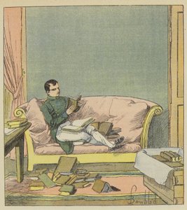 Napoleon går igenom böckerna som just har skickats till honom av after Louis Charles Bombled