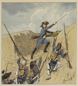 Napoleon flyger knappt ur barndomen och hans första steg lyser av ren ära av after Louis Charles Bombled