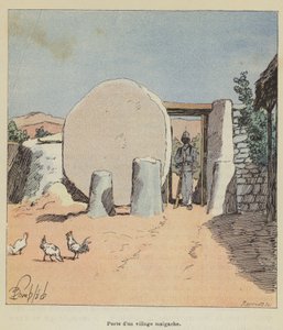 Dörren till en madagaskisk by av after Louis Charles Bombled