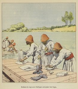 Soldater från det afrikanska regementet städar sina kläder av after Louis Charles Bombled