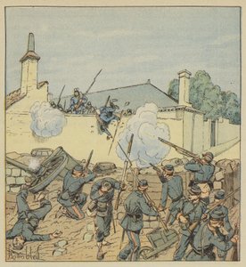 Överraskning av barrikaden på rue Galante av after Louis Charles Bombled