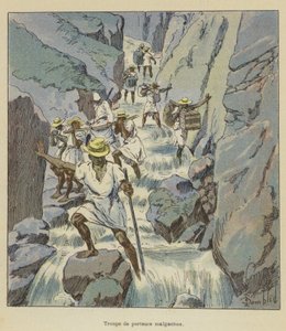 Trupp av madagaskiska bärare av after Louis Charles Bombled