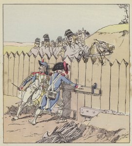 En sergeant från Saint-Georges garnison känner igen de österrikiska husarerna på deras nya rockar av after Louis Charles Bombled