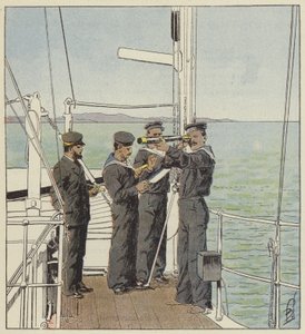 Japanska utkiksplatser tittar på Port-Arthur-flottan av after Louis Charles Bombled