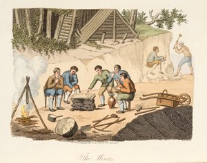 Quarrymen of Grisante, från italienskt landskap, som representerar seder, seder och nöjen i de olika staterna i Italien, pub. 1806 (handfärgad gravyr)