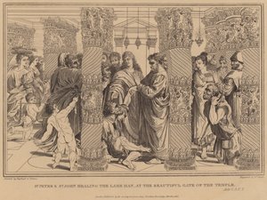 St Peter och St John som helar den lame mannen, vid den vackra porten till templet, Apg av after Raphael