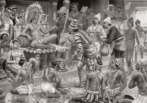 Pulakeshin II, Chalukaya, som tar emot sändebud från Persien i Badami, från Hutchinsons History of the Nations, pub.1915
