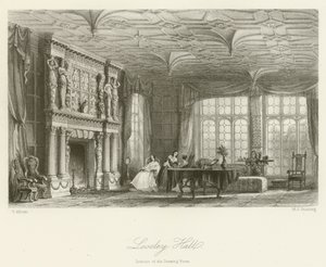 Loseley Hall, interiören av salongen av after Thomas Allom