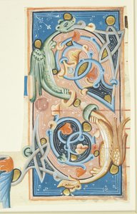Ornamenterad initial S, vars bågar delvis består av två drakar.