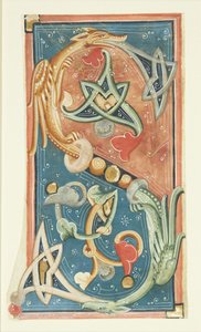 Ornamenterad initial S, vars bågar delvis är utformade som drakar