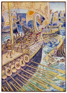 Skepp rusade mot skepp, tills de persiska döda strödde ut djupet som blommor av after Walter Crane