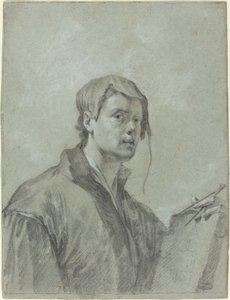 En konstnär som håller en bok och en kompass av after Willem Drost