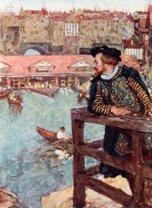 Shakespeare stirrar på vattenkvarnarna nedanför London Bridge av after William Hatherell