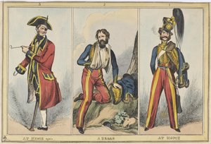 ’1. At Home 2. Abroad 3. At Home Again’, c.1830 (färgad etsning)
