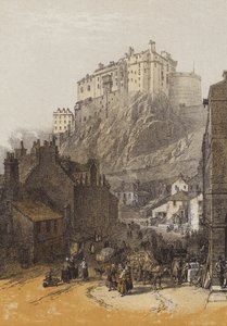 Edinburgh Castle, från Grassmarket (chromolitho)