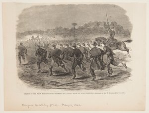 Ansvar för det första Massachusetts regementet på en rebellgevärsgrop nära Yorktown av Winslow Homer