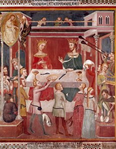 Hur demonen bad Gud att pröva Job vid tiden för hans välmående fresk av Bartolo di Fredi (eller Manfredi De Battilori) (1330-1410) Collegiale de San Gimignano Italien
