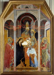 Presentation vid tempelmålningen på trä av Bartolo di Fredi (1330-1410) 1300-talets sön. 1,9x1,25 m av also Manfredi de Battilori Bartolo di Fredi