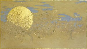 Happiness, 2014, olja och bladguld på panel