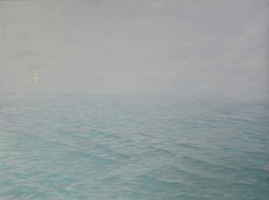 Viskningar i dimman, 2019, olja och bladguld på panel av angus hampel