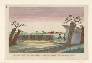 Batteri vid Binnen Bullewijk, 1787 Utsikt över batteriet vid Binne Bullewijk 1787 (titel på objekt) Batterier runt Amsterdam 1787 (tyska kopior) (serietitel) av anonymous (attributed to)