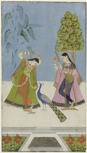 Två kvinnor och en påfågel, Gujara Ragini av anonymous (attributed to)