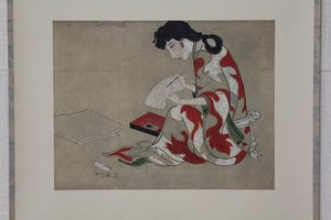 Beauty Writing a Letter (kopia av en del av Hikone-skärmen) av anonymous 