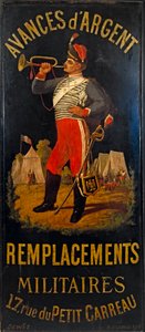 Franska: Au hussard. Skylt för militärt ersättningskontor. 17 rue des Petits- Carreaux, 11:e arrondissementet, Paris av anonymous 