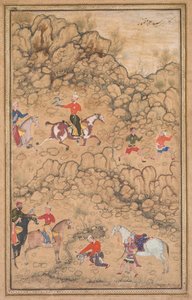 Jakt med falkar i ett landskap (recto) av attributed to Abd al Samad (Persian, c. 1510–1600)