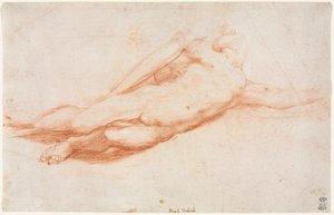 Studie av en fallen soldat (möjligen omvändelsen av Saul) (recto) av attributed to Correggio