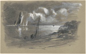 Seacoast by Moonlight [recto] av attributed to Edward Moran