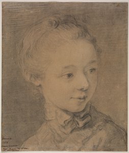 Huvudet av en ung flicka som vänder sig mot höger av attributed to François Hubert Drouais