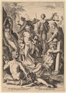 De sju dygderna av attributed to Jacob Matham, after Hendrik Goltzius