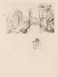 [Landskap med bro och barn] av attributed to Jean Louis Richter