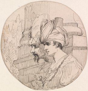 Två huvuden i en runddel av attributed to John Hamilton Mortimer