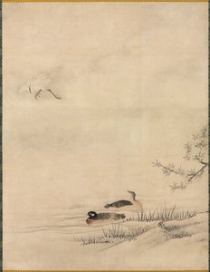 Blommor och fåglar i ett vårlandskap av attributed to Kano Motonobu
