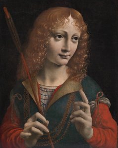 Porträtt av en ungdom som Saint Sebastian av attributed to Marco d