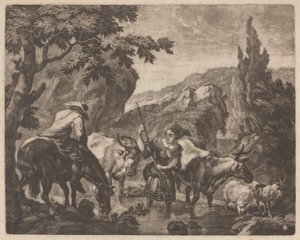 Boskap som springer en ström av attributed to Robert Robinson,after Nicolaes Pietersz Berchem