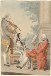 Monsieur och Madame Blizet med skådespelaren Monsieur Le Roy av called Carmontelle Louis de Carrogis