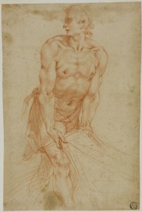 Man som drar i ett lakan: Studie för begravningen [Sakristian i Certosa di San Martino, Neapel, 1596]