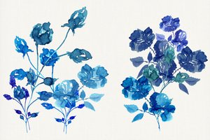 Akvarell: Blå blommor av cartissi