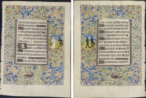 Leaf from a Book of Hours: Angel Chasing a Devil (recto) och Two Devils (verso) av circle of Coëtivy Master