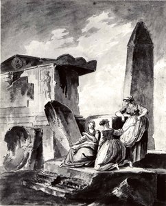 Three Young Girls by Ruins, ca. 1790. av copy after Hubert Robert.