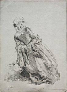 Sittande kvinna av copy after Jean Antoine Watteau