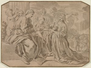 St. Catherines mystiska äktenskap av copy after Nicolas Poussin