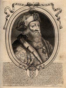 Porträtt av Clotaire (Clothaire) I (497 - 561), kung av Neustrien och kung av frankerna - Clothar I, frankernas kung - gravyr från 