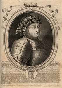 Karolingiska dynastin: Porträtt av Karl III Le Gros (839-888) Frankernas kung - Karl III den tjocke - gravyr från 