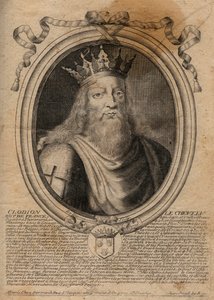 Clodion dit "" Le Chevelu"" (428-448), förfader till merovingerna, hövding för Salians Francs - Clodion The Hairy (c.428-47) Kung av en stam av Salian Franks - gravyr från 