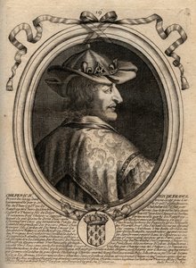 Porträtt av Chilperic II (ca 670 - 721), kung av Neustrien - CHILPERIC II kung av frankerna - gravyr från 